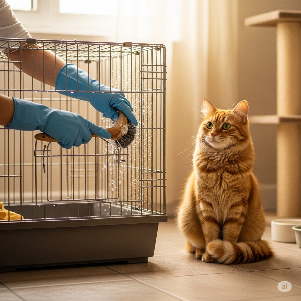 Cara membersihkan kandang kucing dengan aman